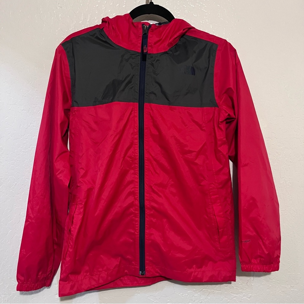 Boys 14-16 the northface hooded jacket red dark gray full zip